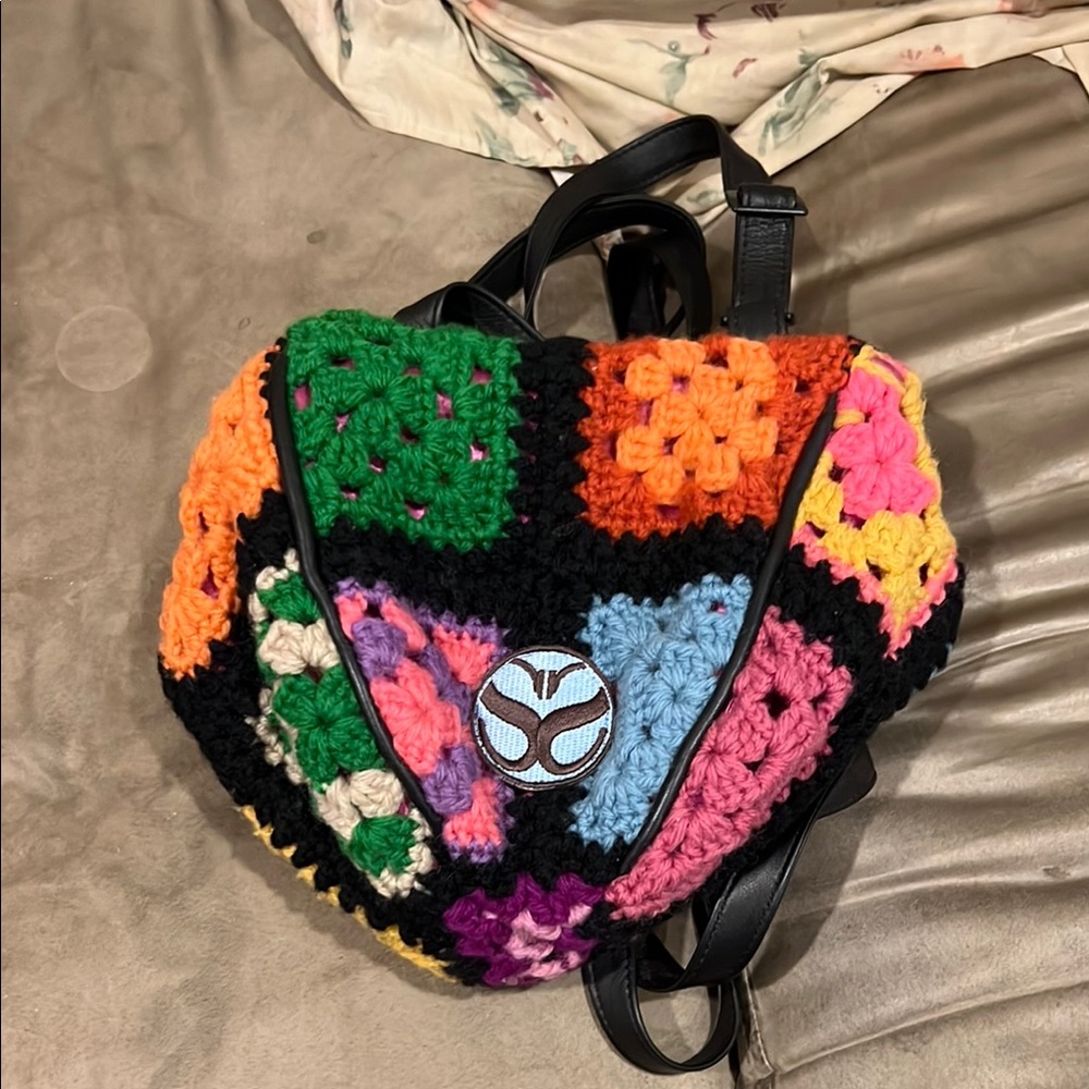 Salvage Sacs Colorful Crochet Patchwork Bag. NWT. Leather opening.